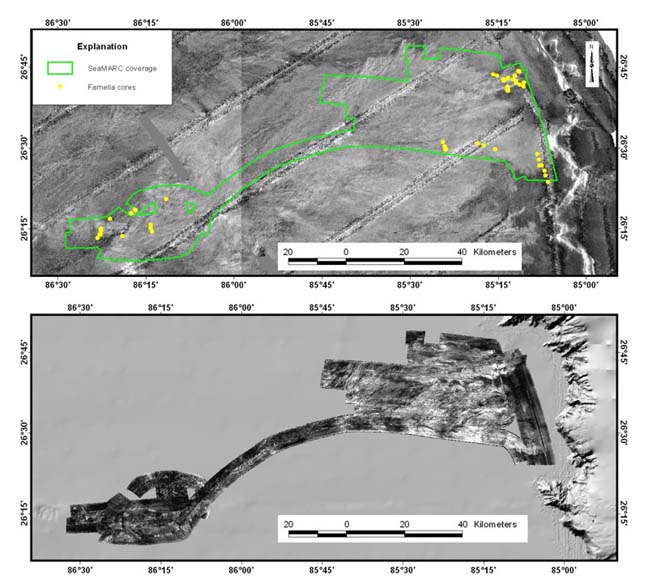 An image showing SeaMARC sidescan imagery and its relation to GLORIA imagery.