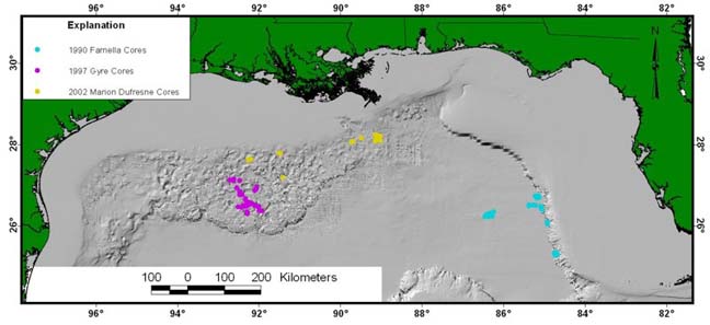 An image showing core locations