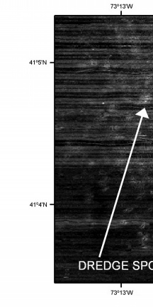 Detailed view of dredge-spoil mounds in the sidescan-sonar mosaic from the Bridgeport, Connecticut study area.