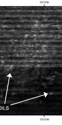 Detailed view of dredge-spoil mounds in the sidescan-sonar mosaic from the Bridgeport, Connecticut study area.