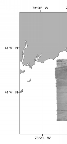 24 bit grayscale, composite sidescan-sonar mosaic produced by NOAA of survey h11045 off Bridgeport, Connecticut (UTM zone 18, WGS84 spheroid).