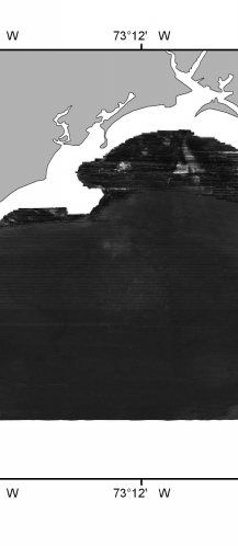 Inverted composite sidescan-sonar mosaic of NOAA survey h11045 off Bridgeport, Connecticut (geographic).