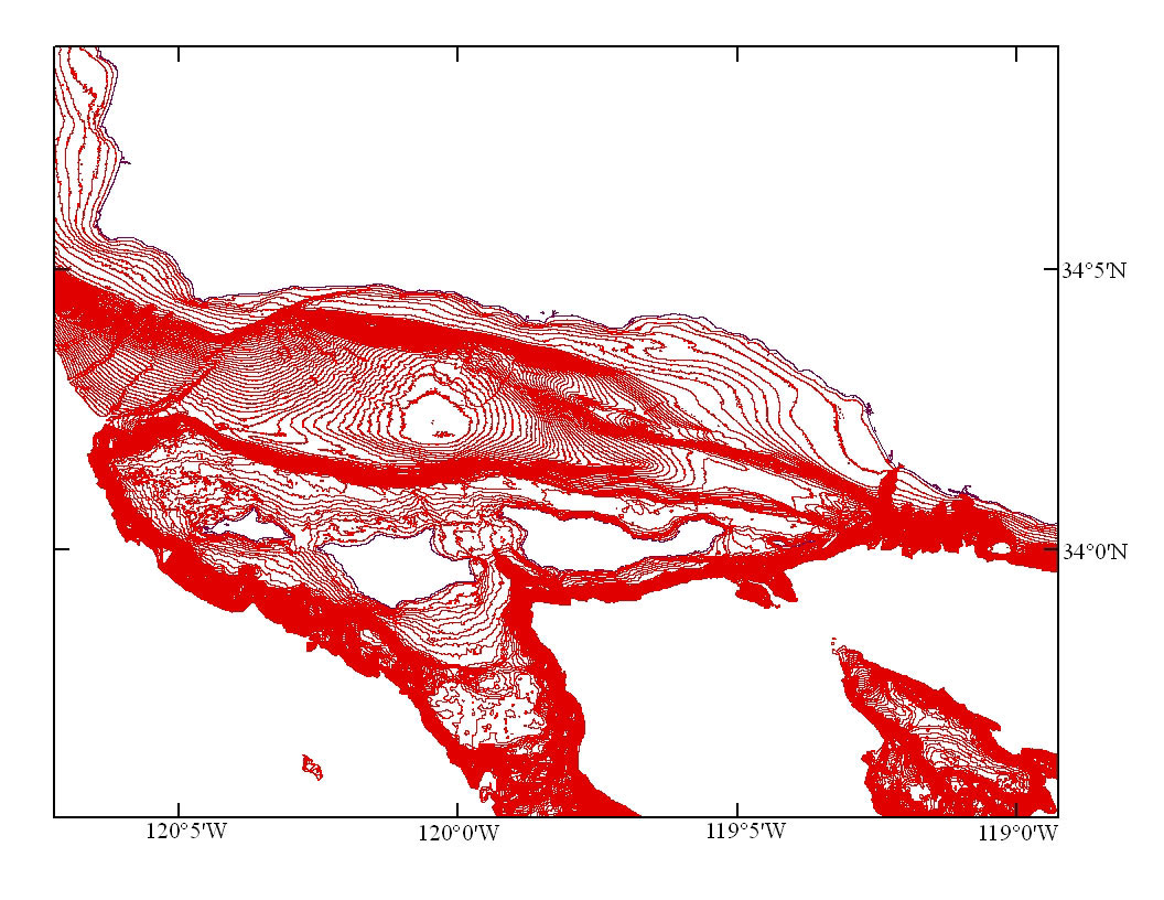 Map showing 10 meter contours in the Channel Islands