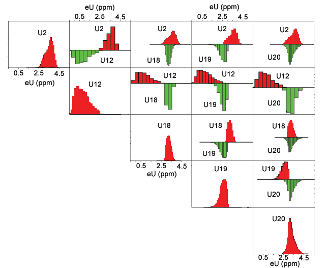 Image showing matrix of uranium bi-histograms for water classes.