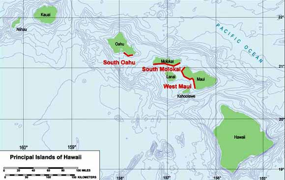 map of the major islands of Hawaii