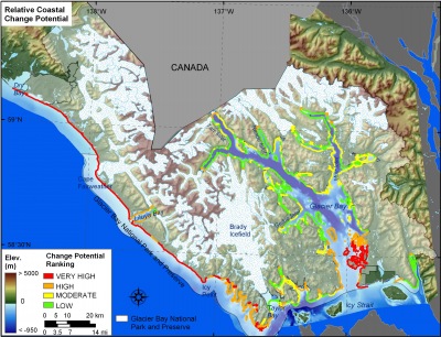Figure 10. Relative Coastal Change-Potential for Glacier Bay National Park and Preserve.    