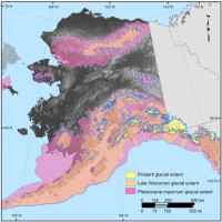 Figure 3. Extent of Pleistocene glaciations and present-day glaciers in Alaska.