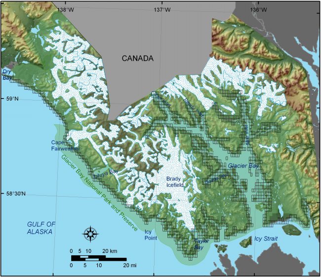 Figure 5.   Shoreline grid for Glacier Bay National Park and Preserve.