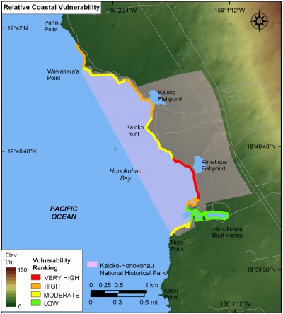 Relative Coastal Vulnerability for Kaloko-Honokohau National Historical Park .