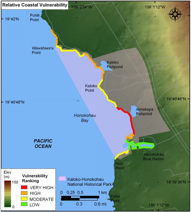 Figure 10.   Relative Coastal Vulnerability for Kaloko-Honokohau National Historical Park.