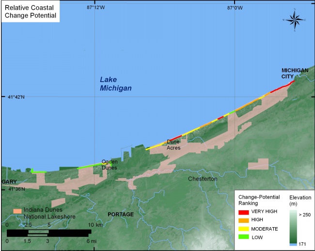 Figure 13B. Relative Coastal Change-potential for Indiana Dunes National Lakeshore.