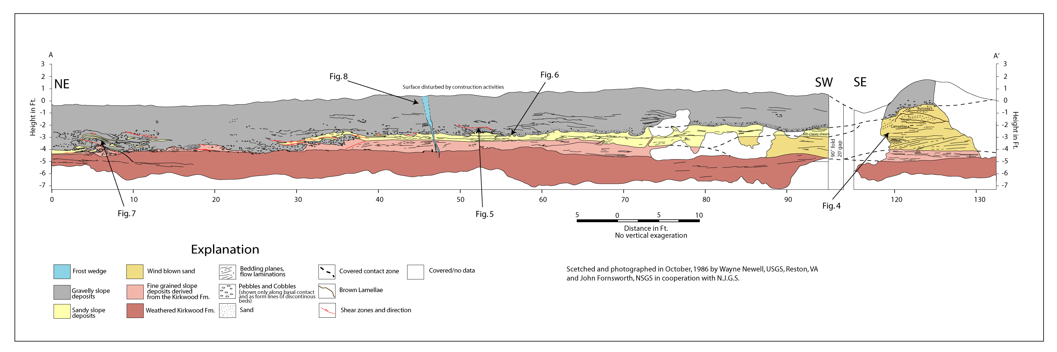 Figure 3--expanded. Profile of an Excavated High wall (1986) at a Building Site at Haines Corner Near Hutton Hill, Camden County, New Jersey.