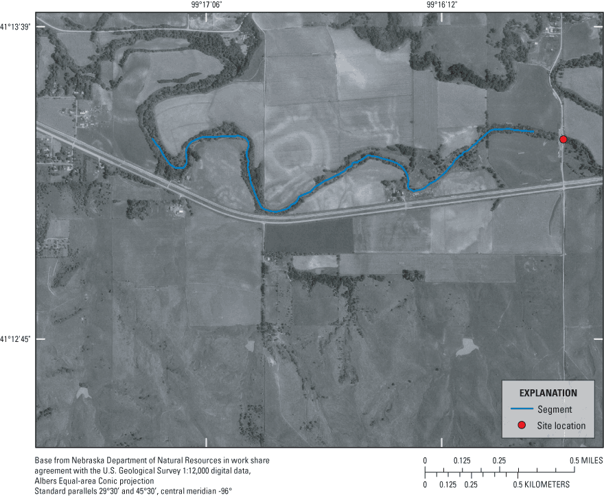 Figure 1. Example delineation of the stream centerline for Mud Creek near Mason City, Nebraska.
