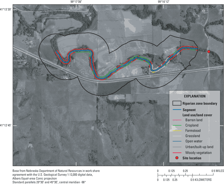 Figure 6. Results of sampling the land cover along the longitudinal bisectors of the NAWQA-defined riparian habitat inventory zone of 30 m beyond each stream bank