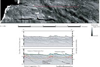 Figure 10. Sidescan-sonar imagery and seismic profile along the inner shelf of Long Bay.