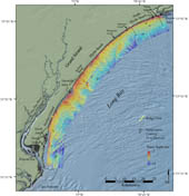 Figure 5. Map showing the bathymetry offshore of the northern South Carolina coast.