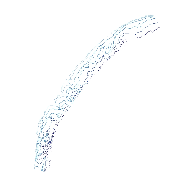 Map showing image of 1 meter bathymetric contours stored within ArcMap Document.