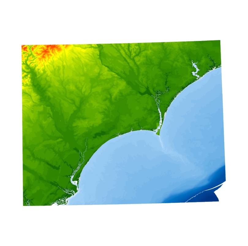 Map showing bathymetry and topography stored within ArcMap Document.