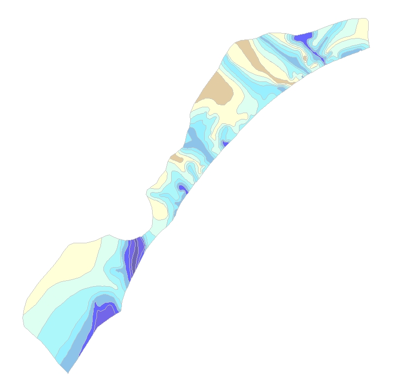 Map showing onshore contours of the base of the Quaternary section as stored within ArcMap Document.