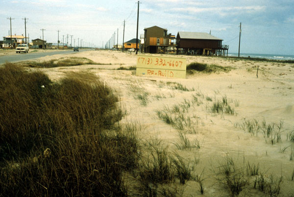 Areas where dunes are either absent, or are low, discontinuous, and sparsely vegetated are prime candidates for overwash.