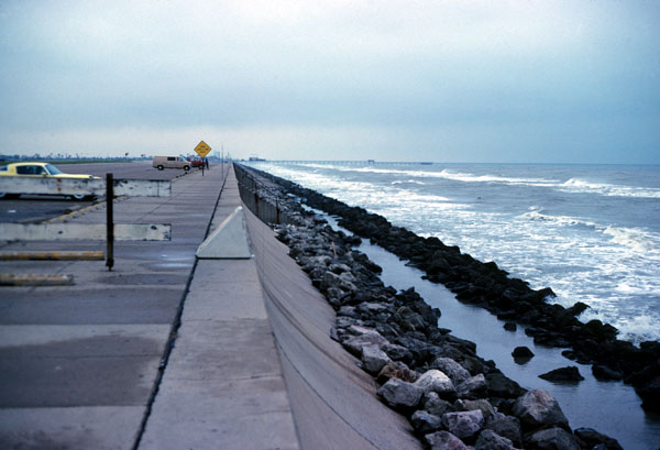 This example of multiple structures includes a massive seawall and riprap revetment.