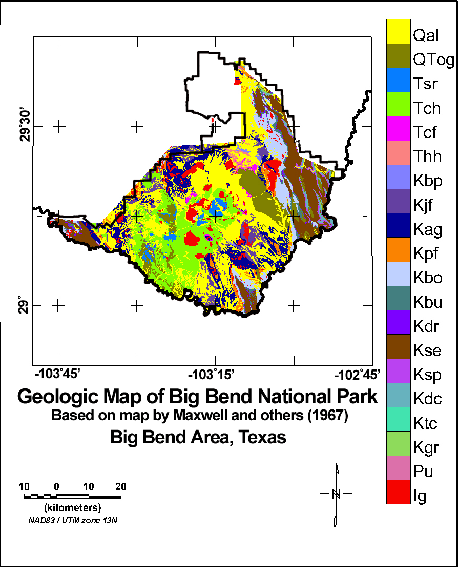 Image of geologic map of Big Bend National Park by Maxwell and others (1967).