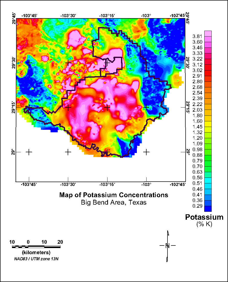 Image of map of potassium concentrations colored blue to red.