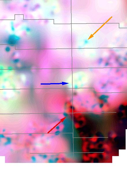 Sub-area 3 gamma-ray color-composite image with uranium, potassium, and thorium as