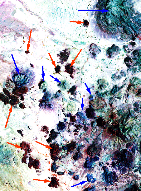 Sub-area 1 image of Landsat bands 4, 5, and 7 as shades of red, green, and blue.