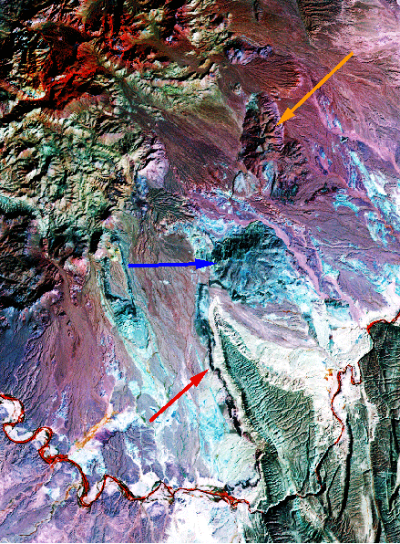 Sub-area 3 image of Landsat bands 5, 4, and 7 as shades of red, green, and blue.