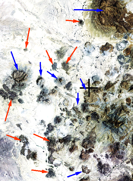 Color image of Landsat bands 3, 2, and 1 as shades of red, green, and blue.