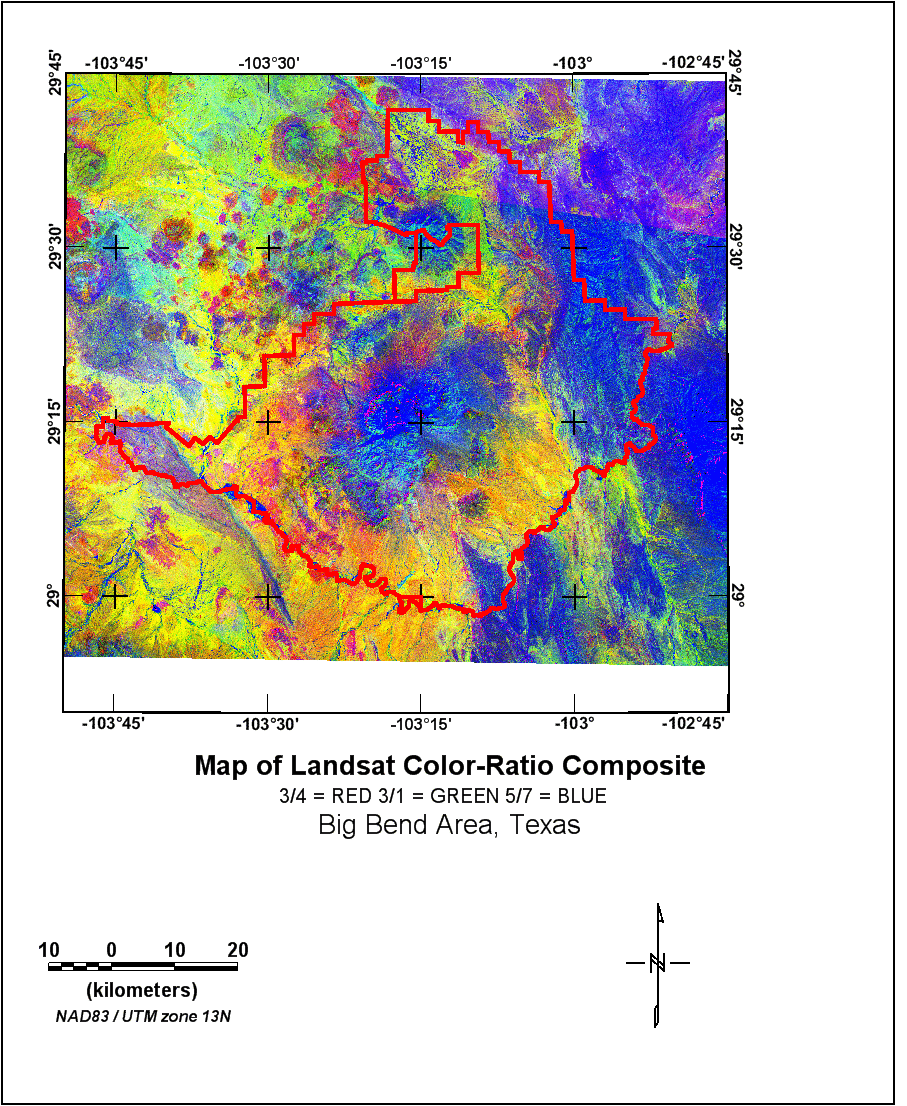 Image of map showing Landsat color-ratio composite.