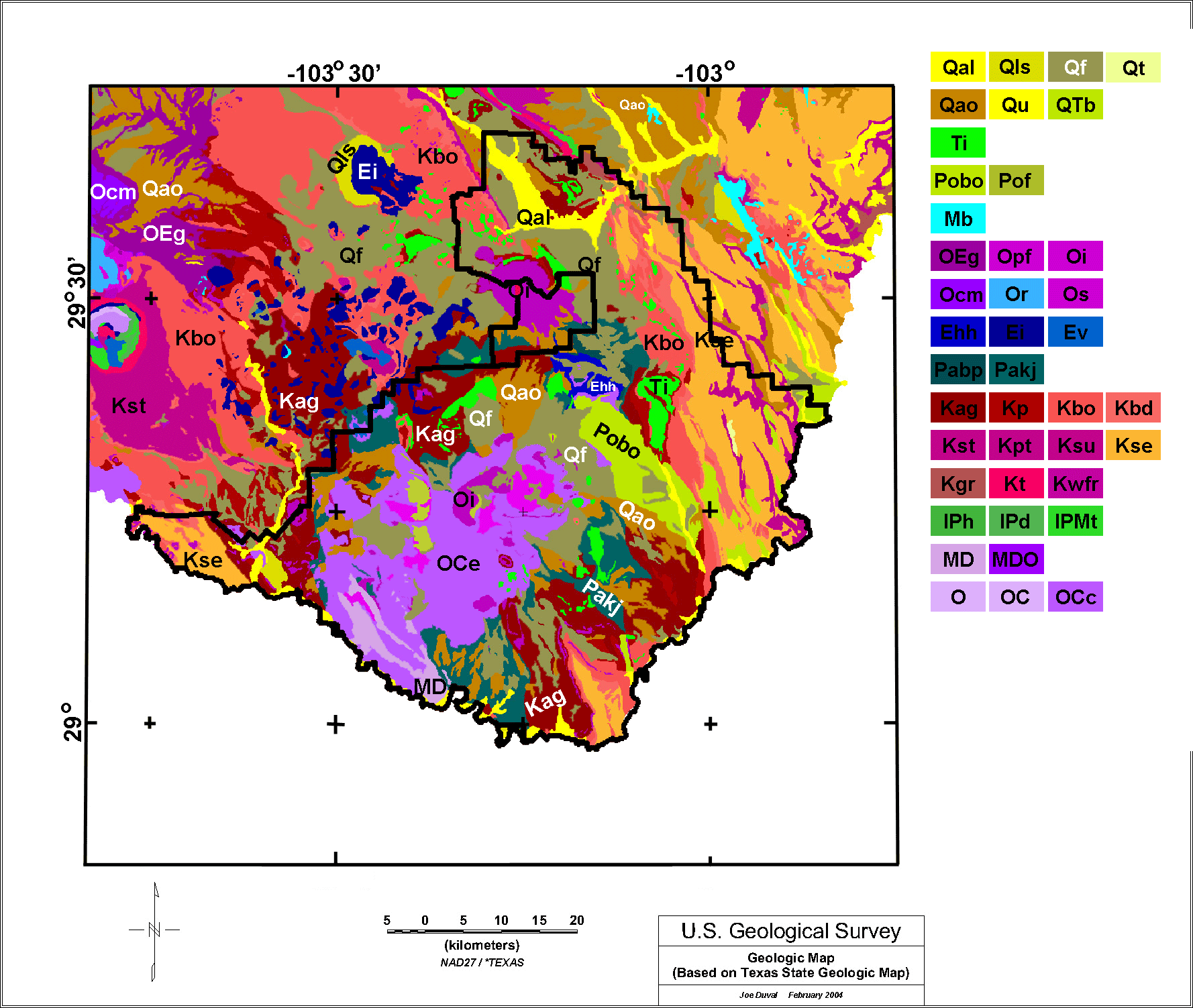Image of geologic map of the Big Bend study area.