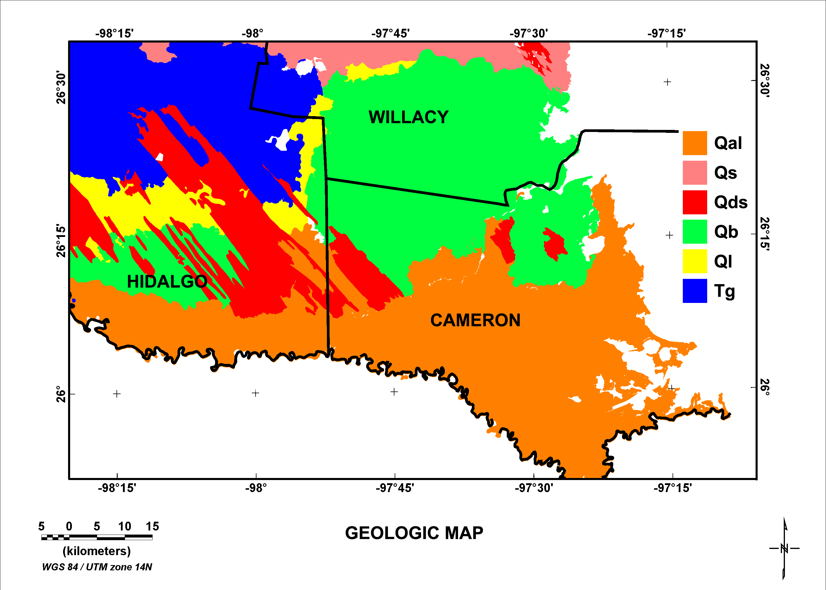 Image of the simplified geology of the lower Rio Grande Valley