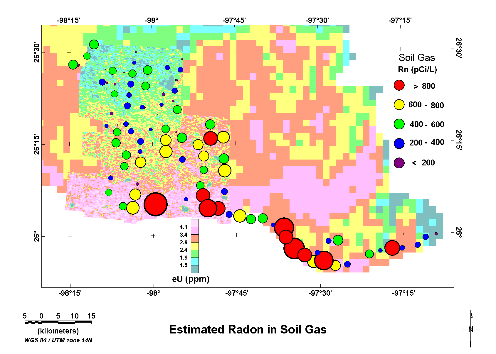 Images showing sample locations and soil gas radon estimates