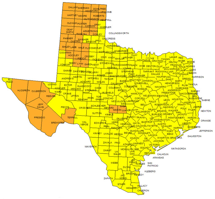 Image of Texas radon zone map from USEPA web site