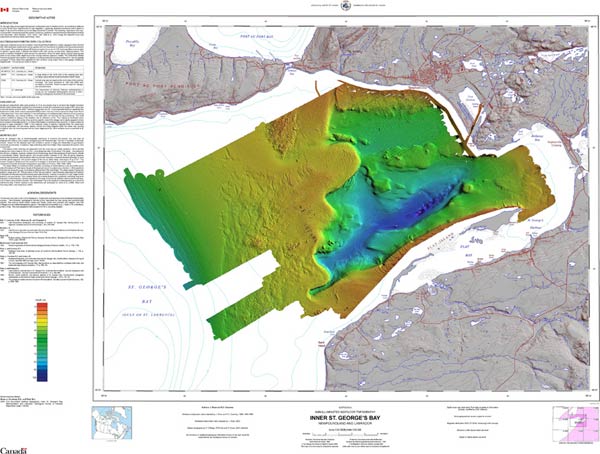 Bathymetry map--the sun-illuminated DEM of bathymetry is based on a GEOTIFF exported from the GSCA GRASS software