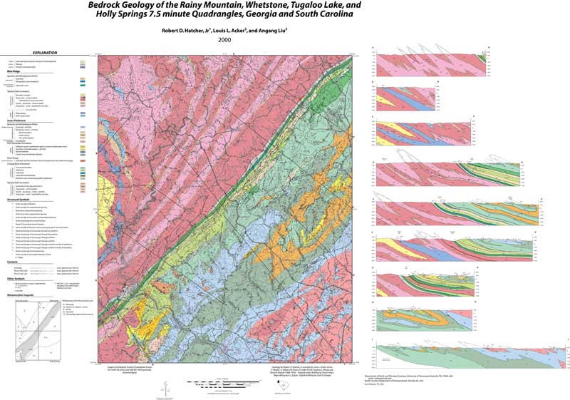 Bedrock geology of the Rainy Mountain, Whetstone, Tugaloo Lake, and Holly Springs 7.5 minute Quadrangles, Georgia and South Carolina