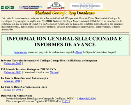 The NGMDB Spanish language website, containing translations of selected technical reports and geologic names of Mexico as found in GEOLEX