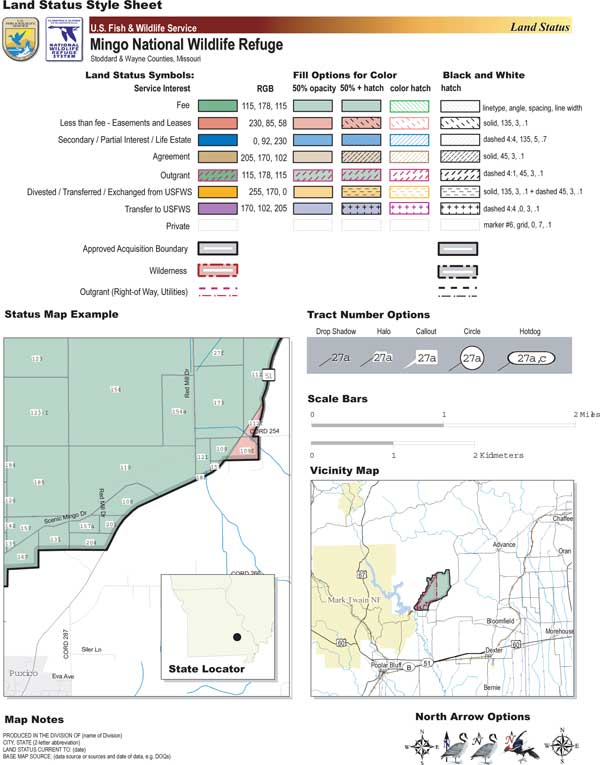 Guidance for making land status maps for the FWS are shown on the style sheet