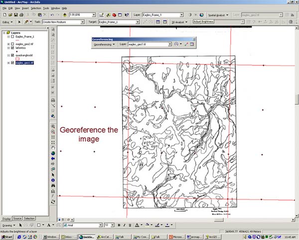 Using ArcGIS to georeference the scanned image to a 2.5-minute point grid and 7.5-minute quad boundary data set