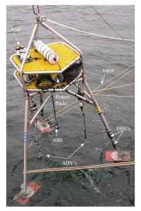 Site 6 - a photograph of a large tripod system deployed from the Research Vessel Dan Moore.