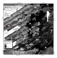 Fig. 4.16b. Backscatter intensity from sidescan-sonar showing outcropping ledges east of the Brewster Islands. 