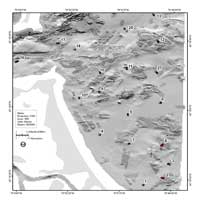 Fig. 4.17a. Shaded-relief bathymetric map, colored by water depth, showing elevated areas and sand ribbon, east of Nantasket Beach.