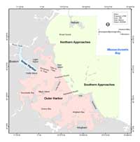 Fig. 4.1.Map showing Boston Inner Harbor, Outer Harbor, and the Northern and Southern Approaches