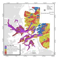 Fig. 4.21. Physiographic units of the sea floor of Boston Harbor and Approaches, based on bottom roughness, backscatter intensity, and sediment texture.