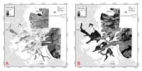 Fig. 4.22. Sidescan-sonar mosaic (A) assembled in the field during the hydrographic surveys and (B) the mosaic assembled from reprocessed sidescan-sonar data. The mosaics are qualitatively similar, but the reprocessed mosaic has more uniform intensity and improved resolution.