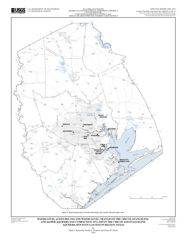 Figure 14. Map showing location of borehole extensometer sites, Houston-Galveston region, Texas. 