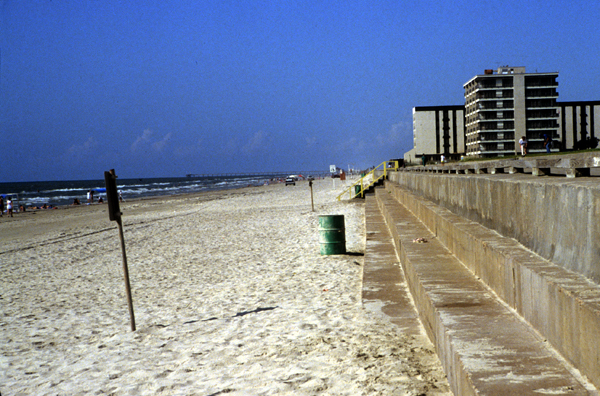 Seawall on North Padre Island constructed in the backbeach to protect condominiums from storm waves and beach erosion.