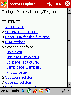 GDA help, Table of contents